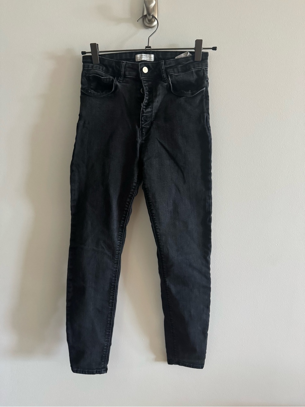 Zara Premium Denim Collection Black Faded Skinny Jeans